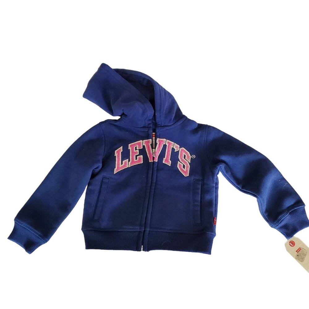 Levi’s Girls Zip Up Hoodie Navy Blue And Pink Size 2T,‎ NWT